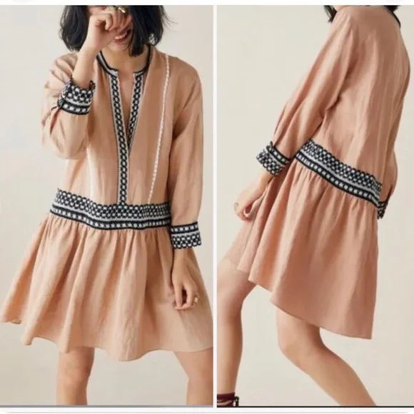 Zara NWT linen blend embroidered dress 2506/653